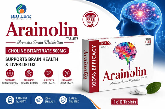 BioLife Arainolin Tablets - Best Choline Bitartrate 500mg Supplement in Pakistan for Brain Health & Liver Detox Bio Life