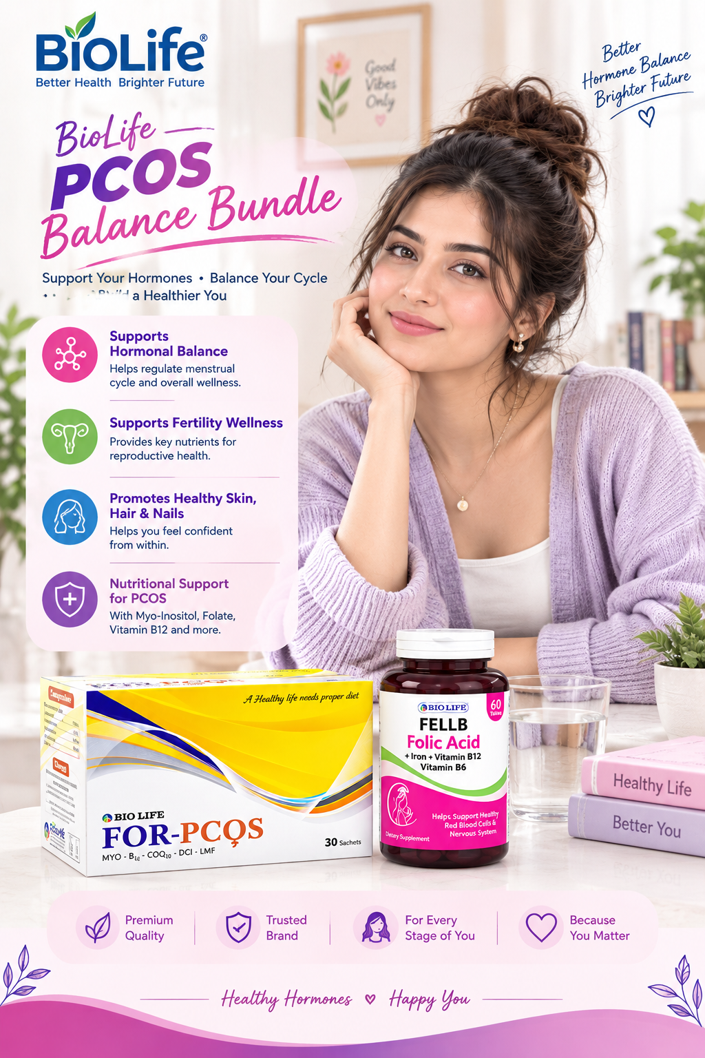 Bio Life PCOS Balance Bundle with FOR-PCOS myo-inositol sachets and Fell-B L-methylfolate tablets