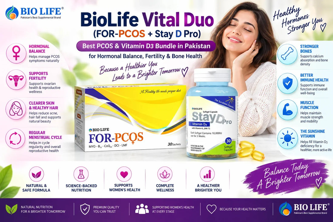 BioLife Vital Duo (FOR-PCOS + Stay D Pro) - Best PCOS & Vitamin D3 Bundle in Pakistan for Hormonal Balance, Fertility & Bone Health Bio Life