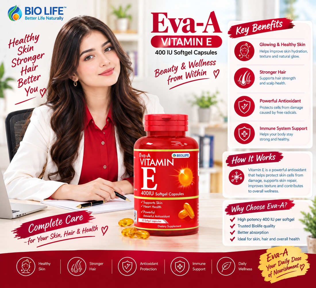 EVA-A Vitamin E 400 IU Capsules: Benefits for Skin, Hair and Everyday Health Bio Life