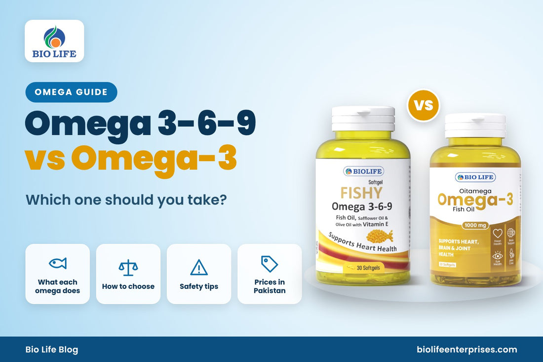 Omega 3-6-9 vs Omega-3: Biolife Fishy Omega 3-6-9 and Oitamega Omega-3 bottles