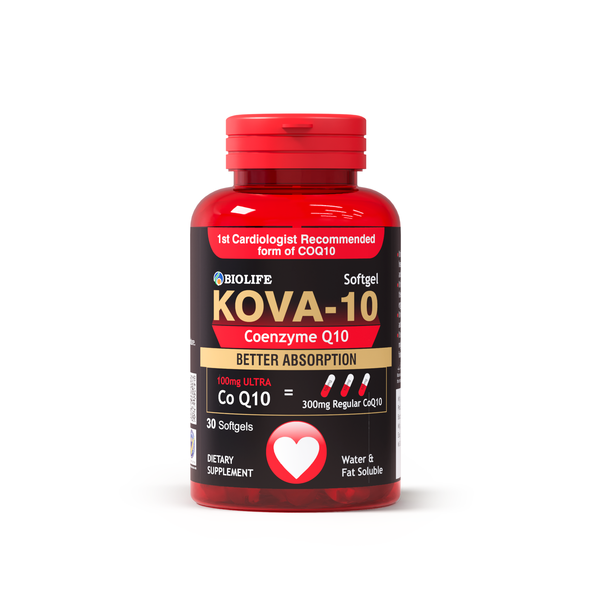 KOVA-10 CoQ10 Supplements – Coenzyme Q10 Softgels for Heart & Energy Bio Life