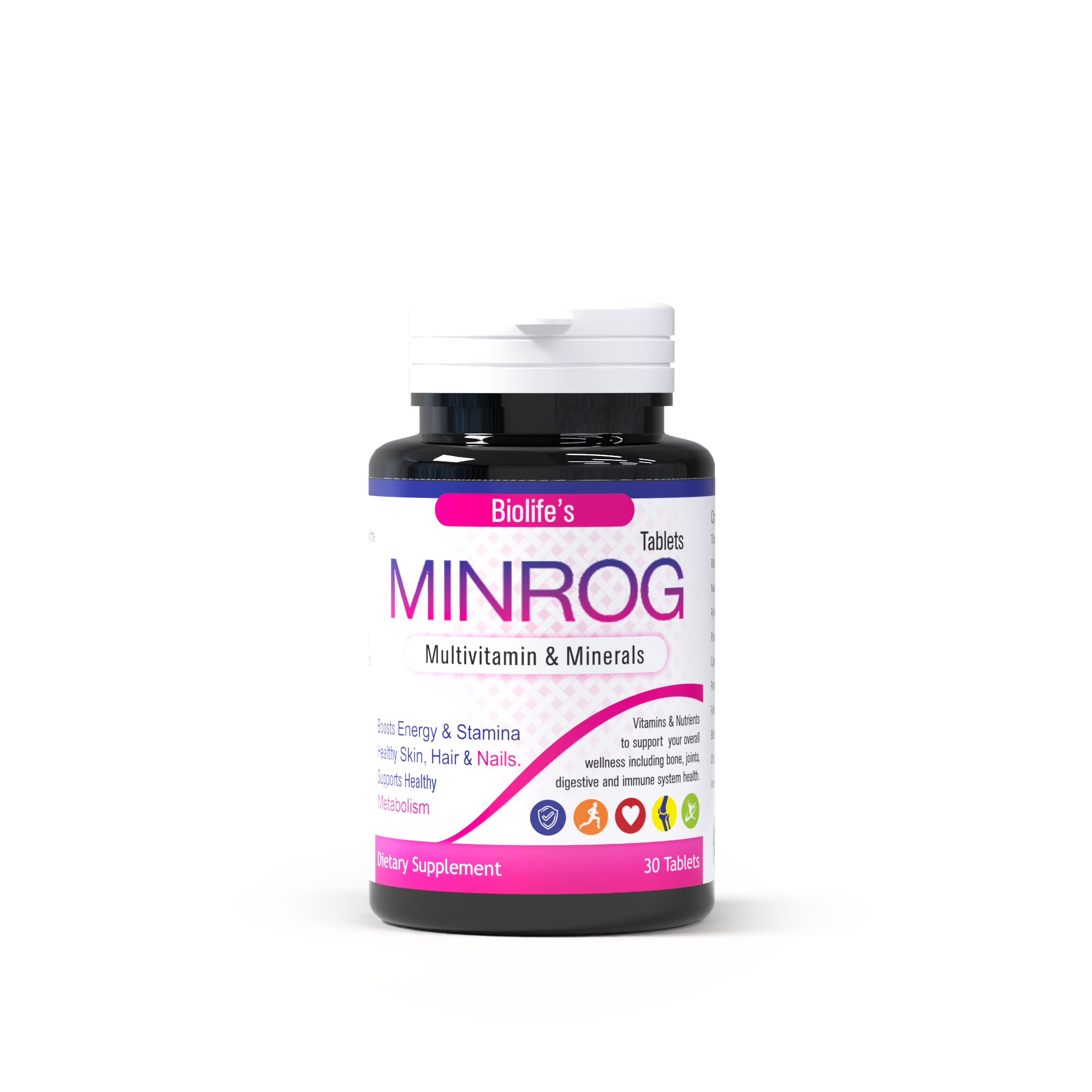 Biolife MINROG vitamin B complex multivitamin tablets – 30 tablets with B12, Folic Acid and Biotin