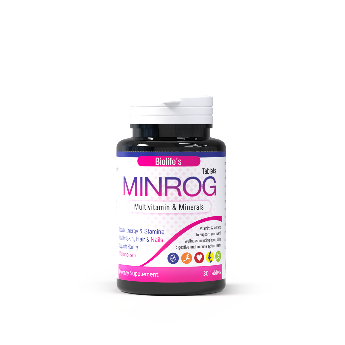 Biolife MINROG vitamin B complex multivitamin tablets – 30 tablets with B12, Folic Acid and Biotin