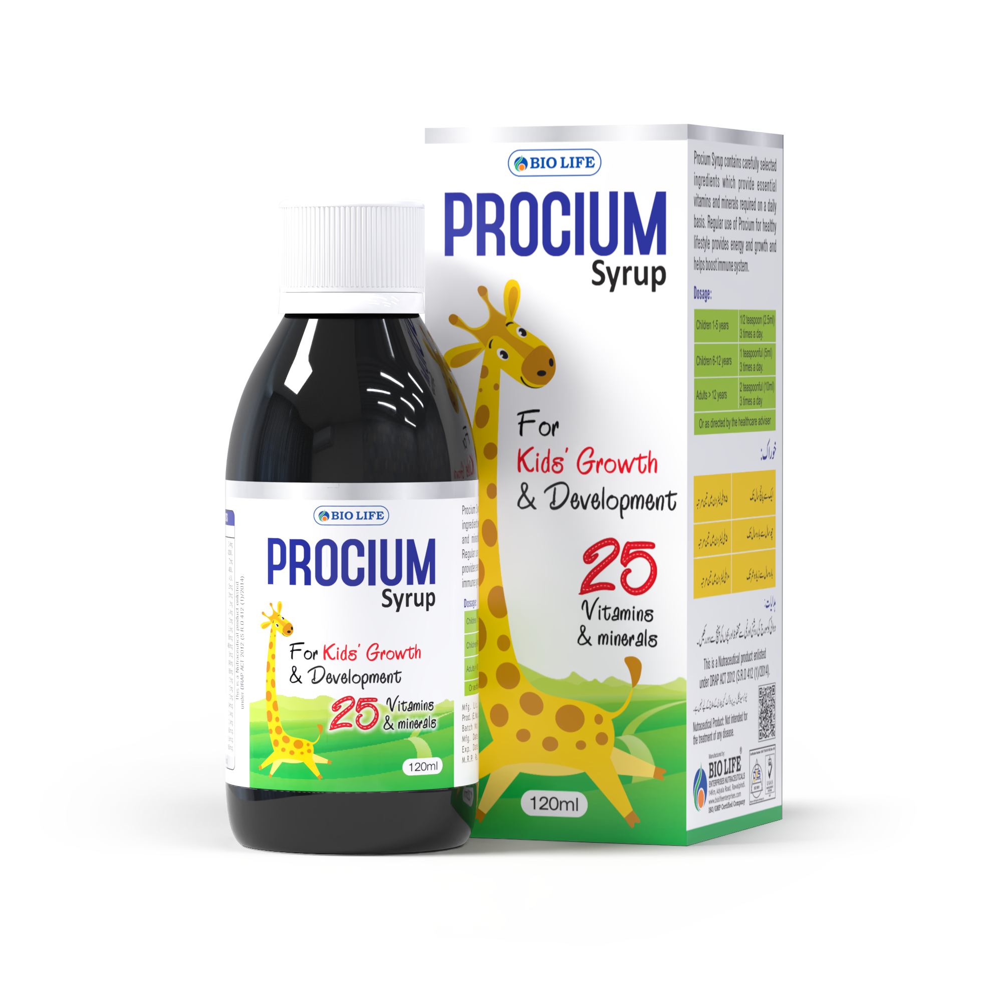Procium kids multivitamin syrup 120ml bottle with box – Biolife