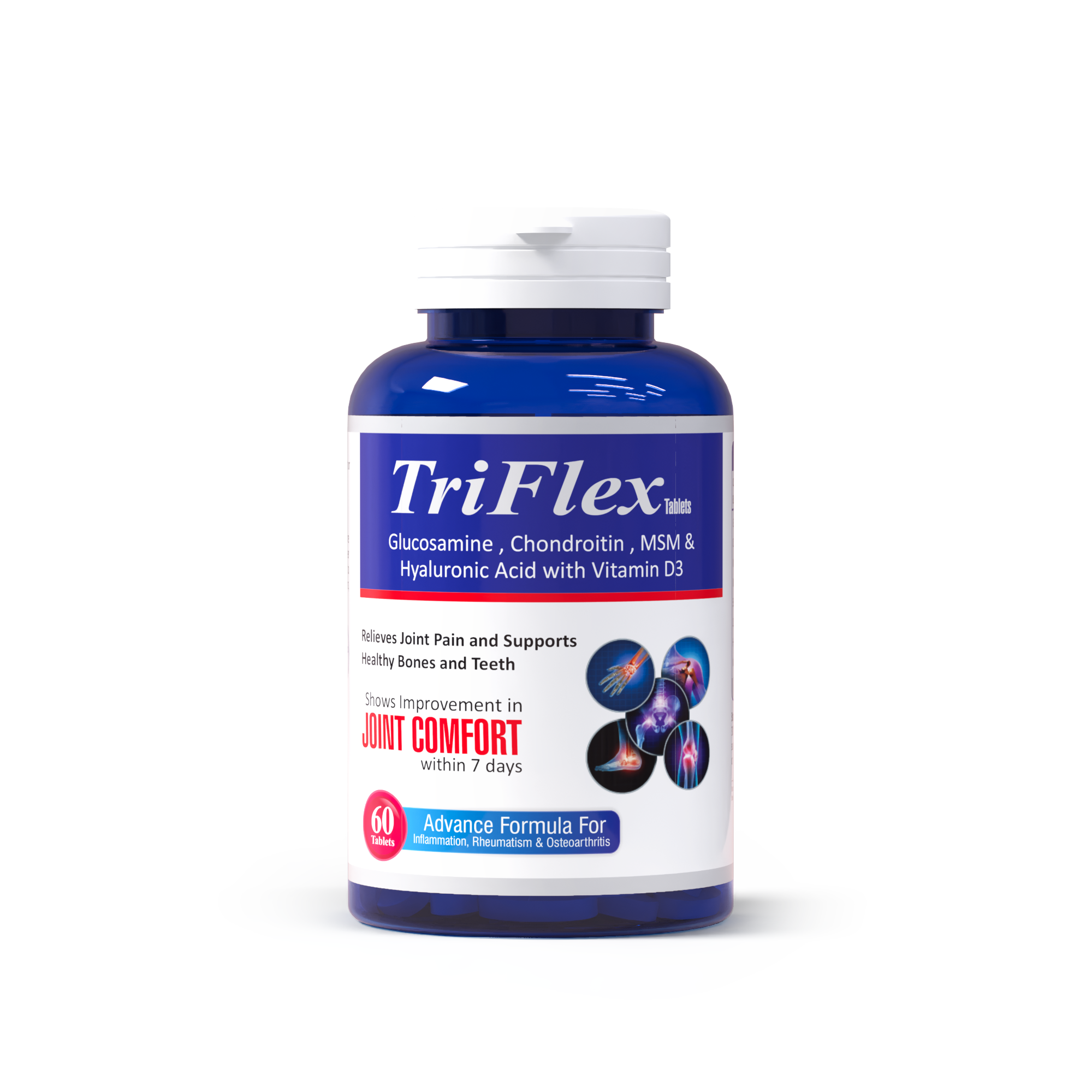 TriFlex Glucosamine Chondroitin MSM tablets by Biolife – 60 tablets with Hyaluronic Acid and Vitamin D3