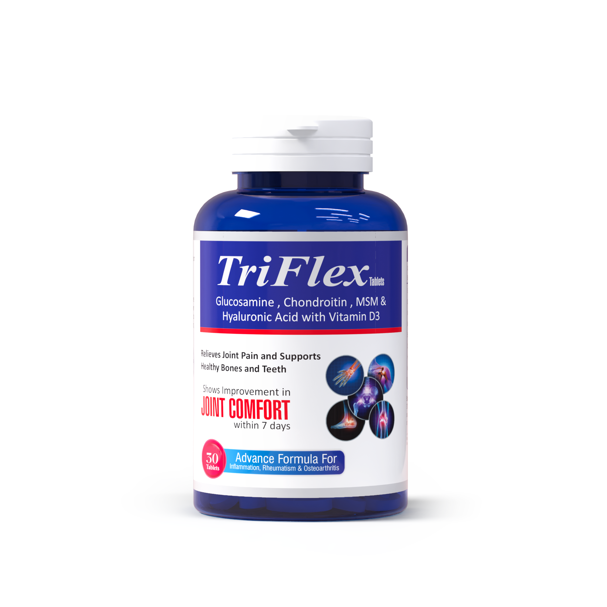 TriFlex Glucosamine Chondroitin MSM Tablets | Hyaluronic Acid + Vitamin D3 by Biolife Bio Life