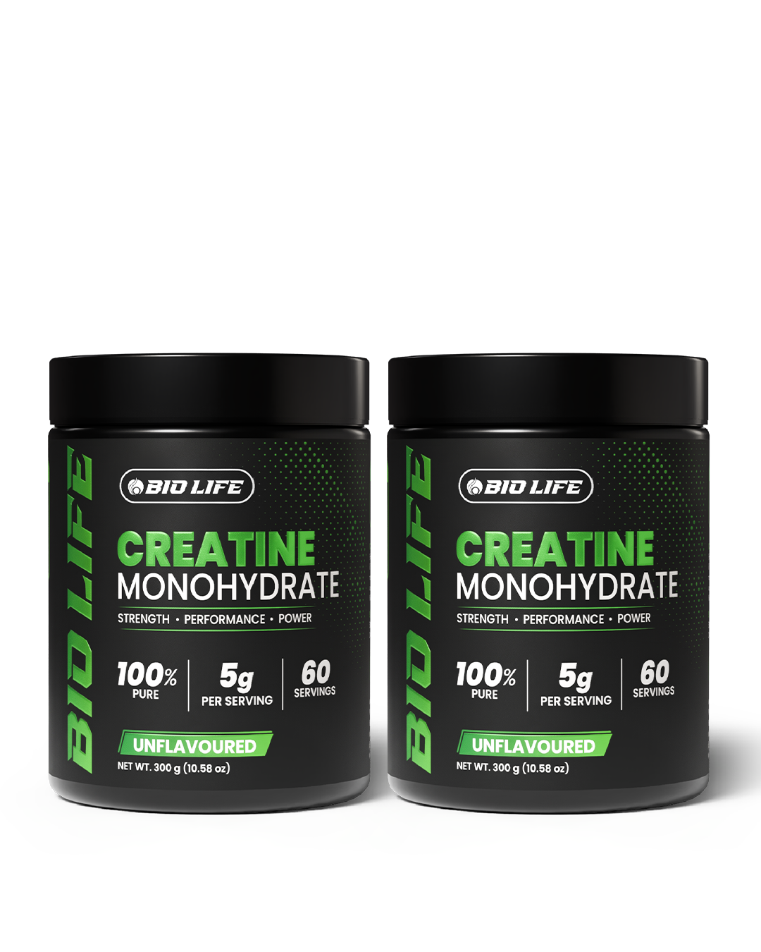 Biolife Creatine Monohydrate 2-tub bundle – 120 servings, 300g unflavoured creatine powder