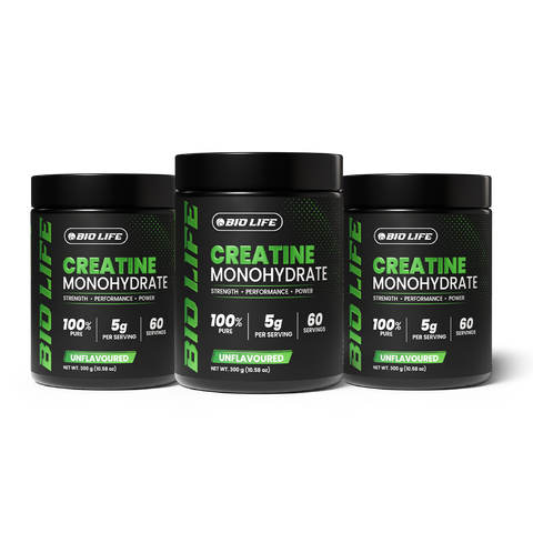 Biolife Creatine Monohydrate 3-tub bundle – 180 servings, 300g unflavoured creatine powder