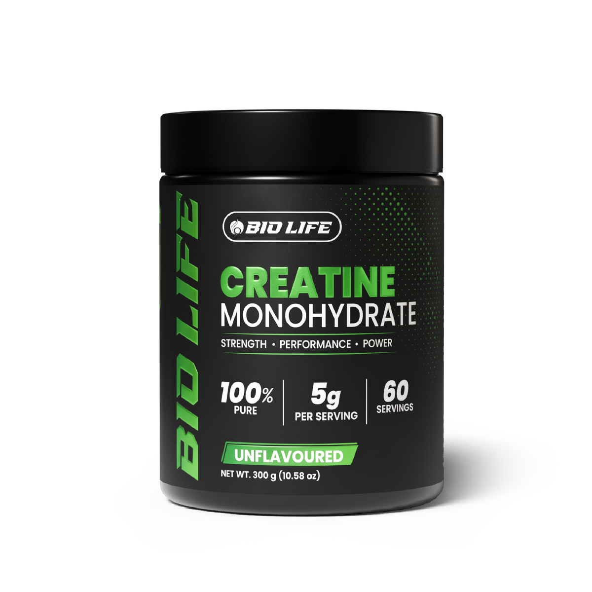 Biolife Creatine Monohydrate 300g tub – 100% pure unflavoured creatine powder, 5g per serving, 60 servings