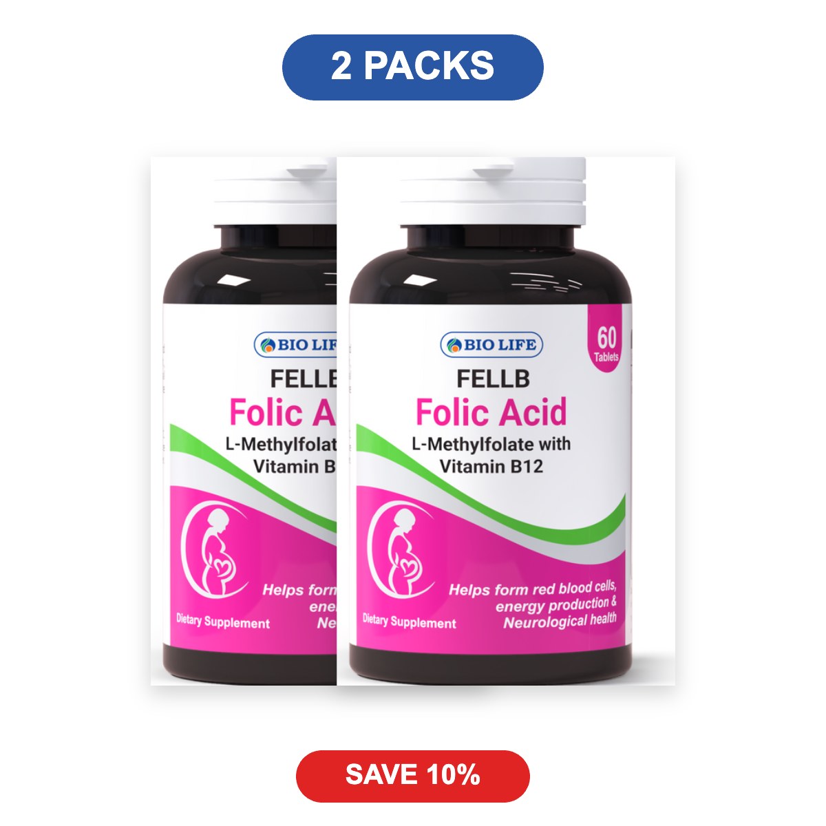 Fell-B Folic Acid Tablets with Vitamin B12 - 2 Packs