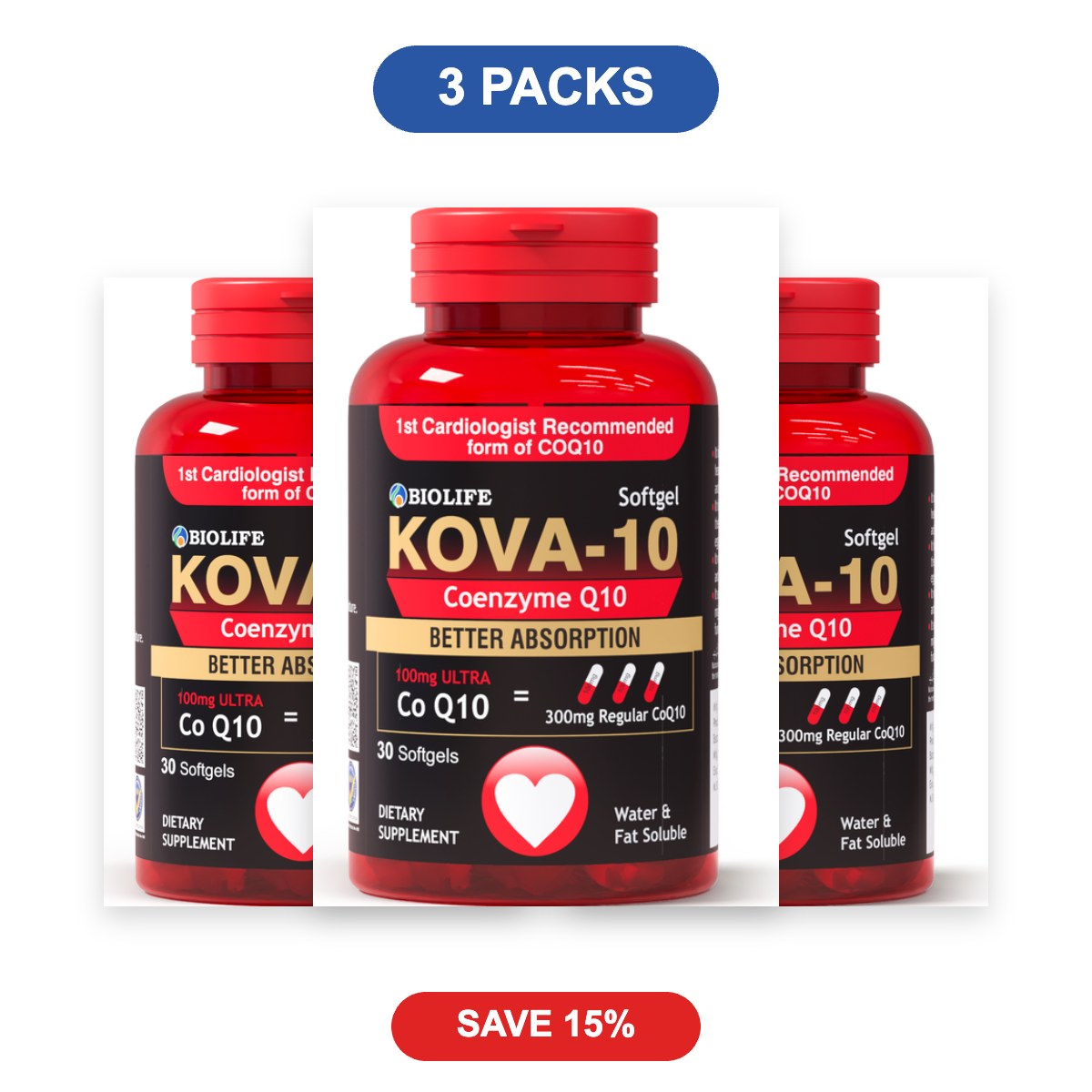 KOVA-10 CoQ10 Supplements - 3 Packs
