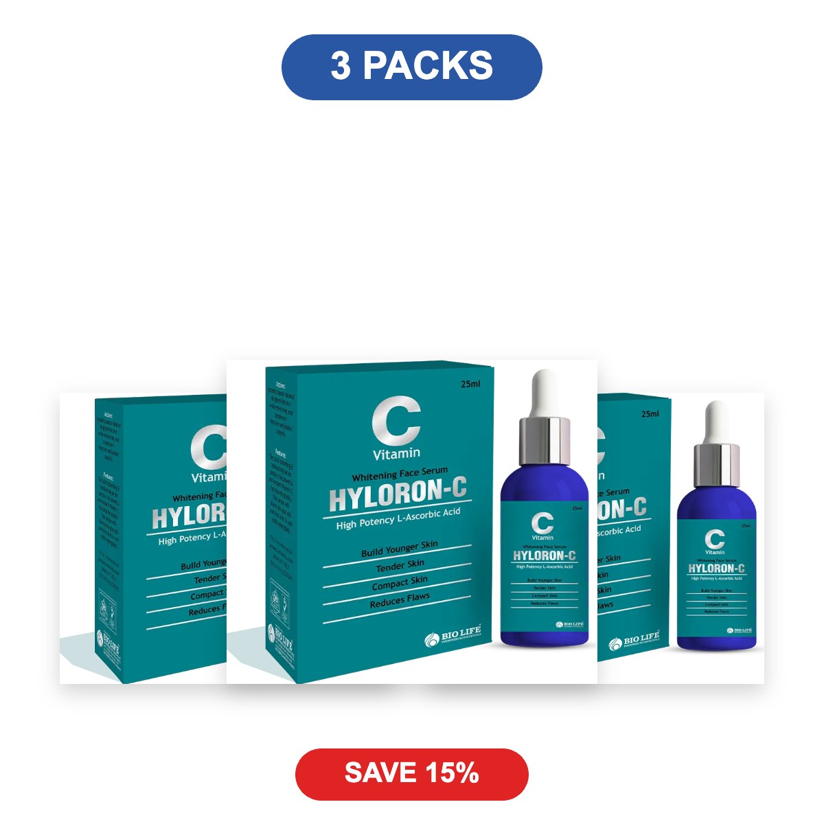 Hyloron-C Whitening Face Serum for Glowing Skin - 3 Packs