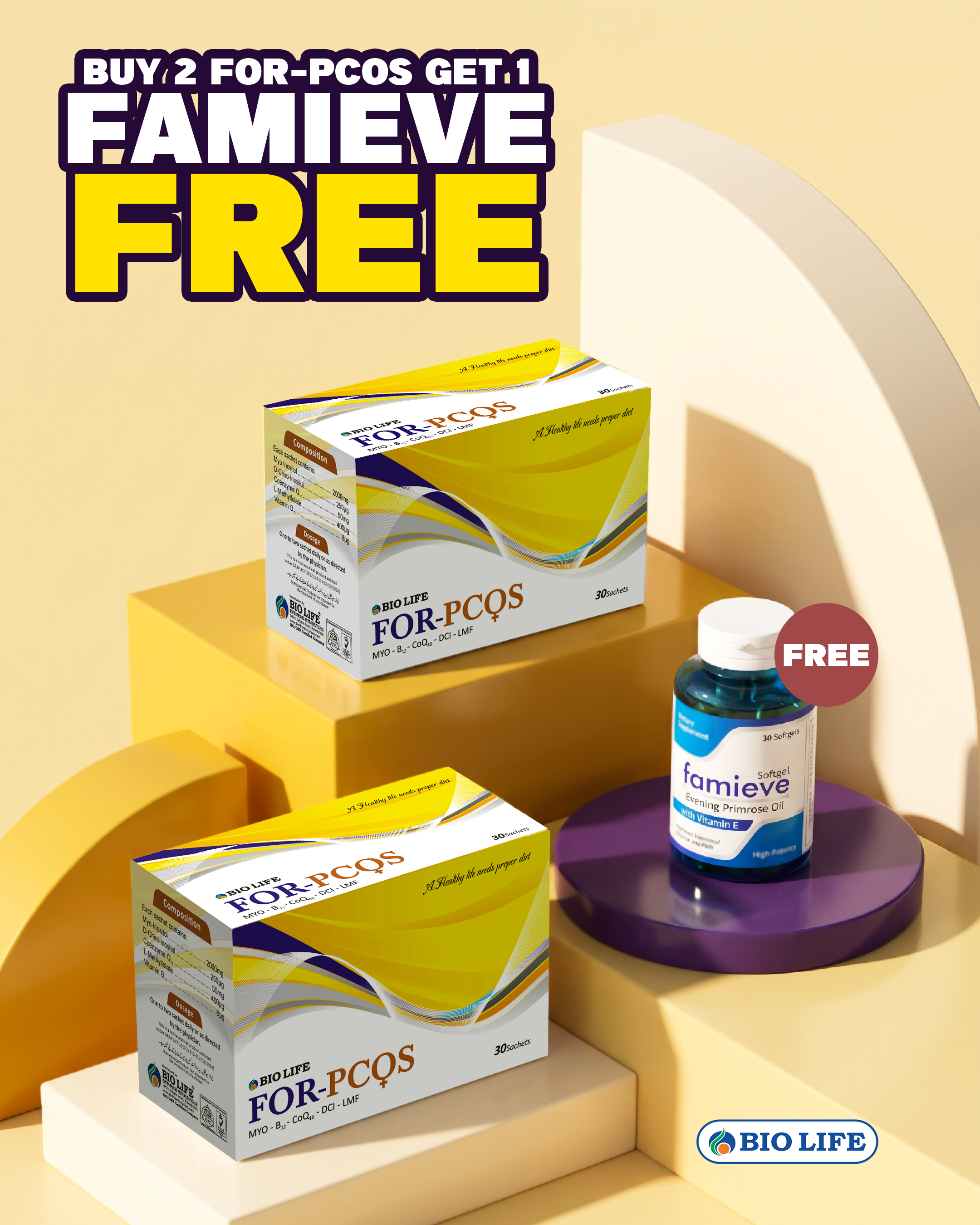 Buy 2 FOR-PCOS get 1 Famieve free – Fertility Support Combo pack contents