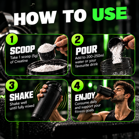 How to use Biolife creatine: scoop 5g, pour into 200–250ml water, shake, and drink daily